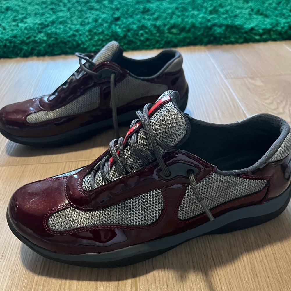 Prada Men's Maroon and Charcoal Sneakers - Picture 5 of 5